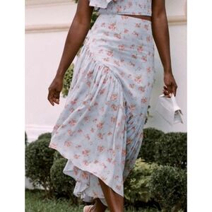 Abercrombie & Fitch Asymmetric Floral Midi Skirt Small Blue Ruffle Boho NWT